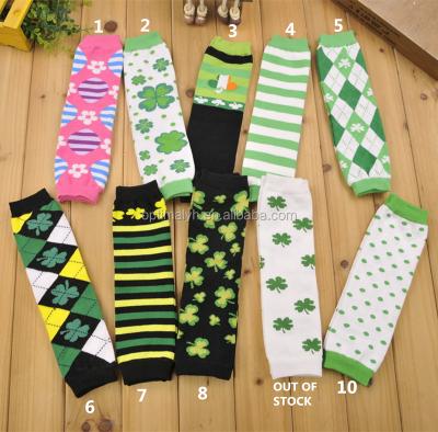 China Knee High Cotton Leg Warmer St Patricks Day Leg Warmers Four Leaf Clover Baby Leg Warmer for sale