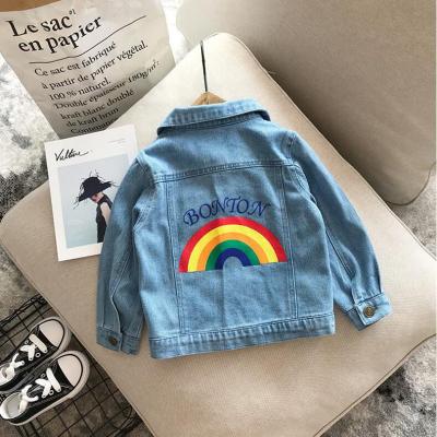 China New Designs Girls Fahion Toddler Girls Denim Jacket Spring Autumn Breathable Rainbow Jeans Coat for sale