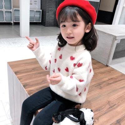 China Winter Girls Sustainable Round Neck Sweater Knit Love Kids Sweater for sale