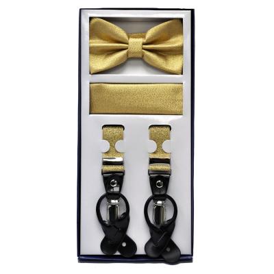 China Factory Price 80% 20% Polyester 80% Premium Festival Handkerchief Elastic Elastic Suspender And Bow Tie Adjustable Gifts Set For Boy for sale