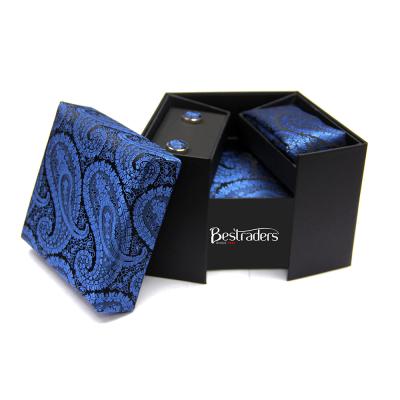 China Amazon Hot Sale Navy Blue Polyester Woven Formal Polyester Woven Festival Gift Box Link Set For Men for sale