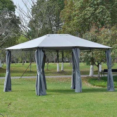 China Patio\Garden\10*13 Outdoor Sage Gary Soft Top Gazebo Pergola with Curtains, 2-Tier Steel View Gazebo for Patio for sale