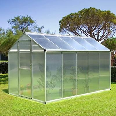 China Sustainable 10' L x 6' W Walk-in Polycarbonate Greenhouse with Roof Vent for Ventilation and Rain Gutter, Hobby Greenhouse for Winter for sale