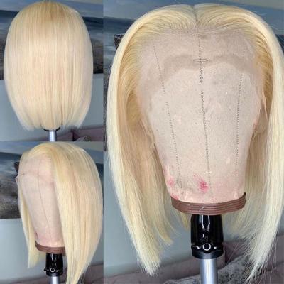 China HD Transparent BOB Blonde Hair 613 Full Lace Wig, Ombre Hair Bob Half Lace Front Wig, Hd Blonde 613 Lace Frontal Bob Wig for sale