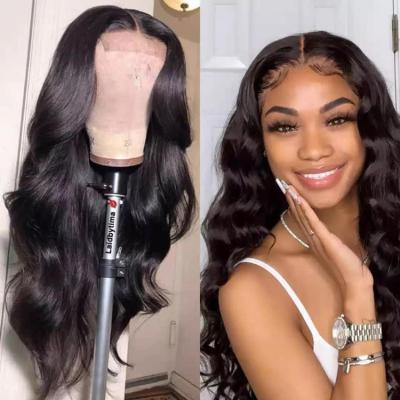 China Silky Straight Wave Virgin 40 Inch Hd Transparent Remy Hair Natural Black Swiss Body Wave Wig Hair 5X5 Lace Closure Wigs for sale