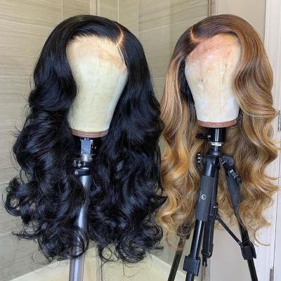 China Brazilian Undetectable Wholesale Virgin Silky Straight Wave Front Wig 360 Pre Plucked Curly Body Wave Hair Wigs For Colored Women for sale