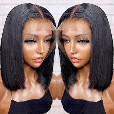 China New Design Body Wave Bob Cut Human Hair Natural Thick Black 12 14 Peruvian Short Silky Straight Bob Wigs 16 Inch Lace Front for sale