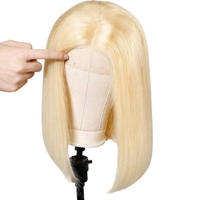 China Wholesale Glueless Short Blonde Virgin Cuticle Straight Human Hair 100% Lace Wigs for sale