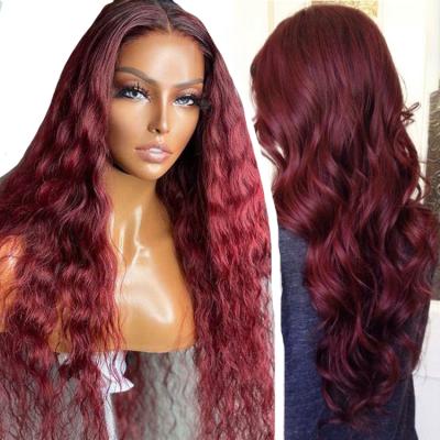 China Body Wave Factory Customize 99J Lace Front Wig Red Virgin Human Hair 99 Lace Frontal Wigs Red Transparent Deep Wave Frontal Wigs Red J 13X6 for sale