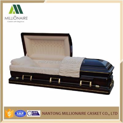 China American Coffin Wood High Gloss Gold Edge Poplar Style Handmade Casket Producer for sale