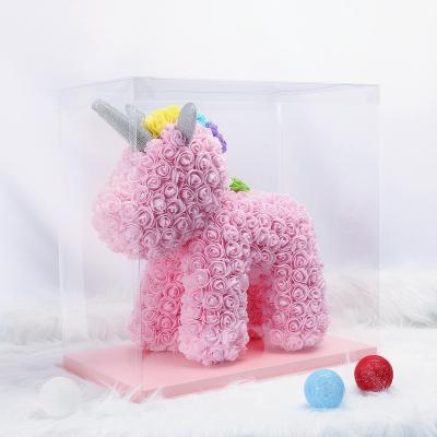 China Eternal Rose Unicorn Teddy Bear DIY Preserved Artificial Flower 40cm Handmade Roses Doll Gift for Valentine Birthday Wedding for sale