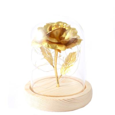 China China Galaxy Rose Led 24K Gold Rose Mini Clear Glass Dome Artificial Colorful Flower Glass Dome for sale