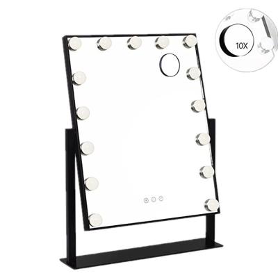 China Lighted Vanity Mirror with Lights and Magnification Hollywood Makeup Mirror with 15pcs Dimmable LED Dressing Table Mirror for sale