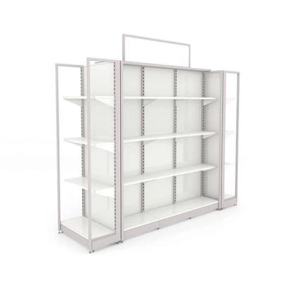 China Supermarket shop store display metal iron shelf shelving rack double sided stretching gondola for sale