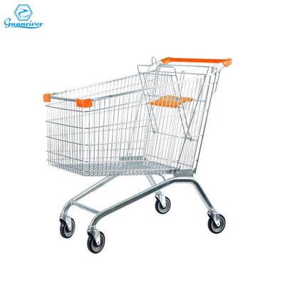 China European Metal Supermarket Guanriver 100L Unfolding Style Cheap Shopping Trolley With Child Seat for sale