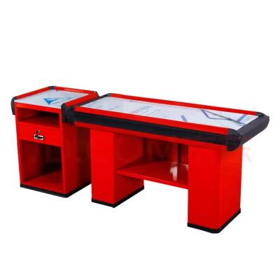 China Customized Full Size Supermarket Fast Auto Checkout Counter With Conveyor Belt for sale