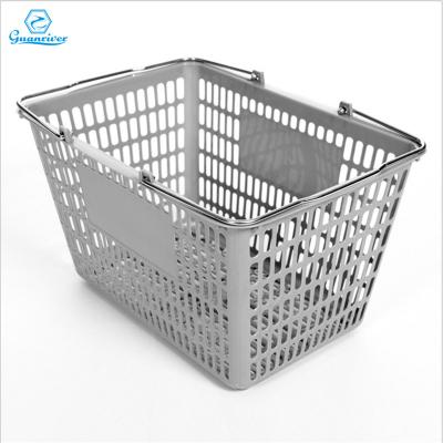 China Sustainable& factory strong selling new design handle supermarket plastic shopping baskets for sale