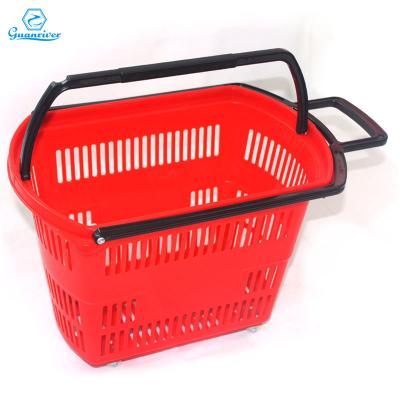 China Sustainable& Wholesale Strong Flexible Handheld Plastic Baskets Trolley Rolling Cart For Shops for sale