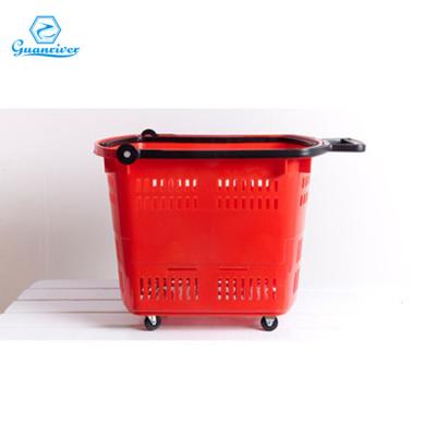 China Sustainable& Guanriver Strong High Quality Wholesale Plastic Baskets Trolley Rolling Trolley for sale