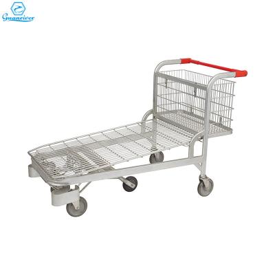 China Antirust Flatbed Flatbed Trolley Luggage Cart Commerical Shopping Trolley With 5 Wheels for sale