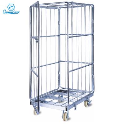 China Rustproof Mobile Warehouse Wire Container Folding Roll Container for sale