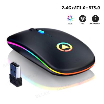 China Custom Version 2.4G BT3.0 BT5.0 Rechargeable 3D Lights BT3.0 BT5.0 Logo Usb Gaming Wireless Mouse LED Rechargeable Silent Colorful Mouse for sale