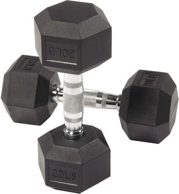 China Durable Rubber Coated Fitness Free Dumbbells Gym Core Equipment Weight Hex Rubber Wrapped Dumbbell in Pairs or Singles for sale