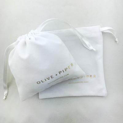 China New Arrival Soft Recyclable Faux Velvet Drawstring Gold Foil Logo Jewelry Bag Pouches for sale