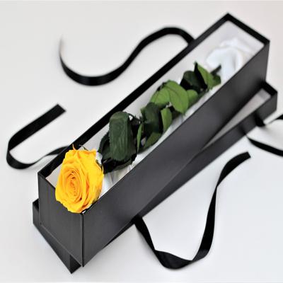 China Solid Color Disposable Wholesale Recyclable Flower Packaging Long Black Rigid Box for sale