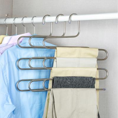 China Wardrobe Storage Clip Multi Stainless Steel Metal Pants Hanger S Type For Closet Space Saver for sale