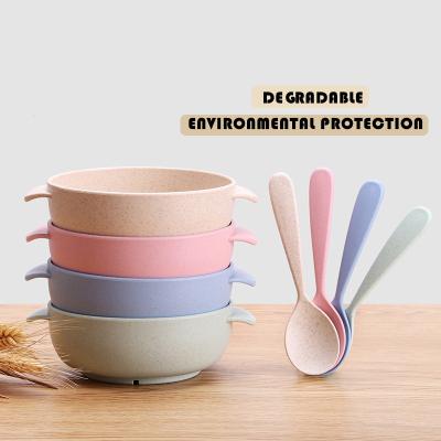 China Viable Cutlery Set Environmental Protection Wheat Degradable Straw Bowl Children's Rice Bowl To Send Spoon Bowl Set for sale