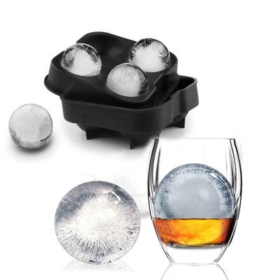 China 4 Cavity Silicon Ice Cube Maker Black Color Mold Viable Hot Selling Reusable Ice Ball Tray Large Capacity Reusable Kitchen Factory for sale