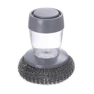 China Automatic Foam Soap Dispenser Pot Brush Kitchen Household Stove Cleaning Brush Press-type Automatic Liquid-filling Steel Ball for sale