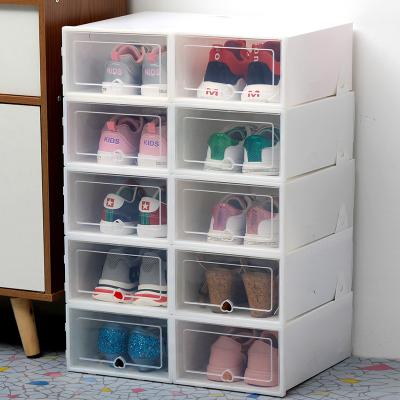 China 6Pcs/Set Folding Thickened Flip Shoes Transparent Plastic Drawer Case Under Bed Shoe Organizer Storage Stackable for sale