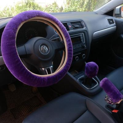 China Three-Piece Car Scratch-Resistant Hand Brake Gear Cover Hand Brake Cover Gear Fashion Mink Fur Woolen Steering Wheel Cover for sale