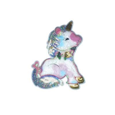 China Glitter Made In China Beautiful White Horse Patch Affordable Backing Customization Sequin Patches for sale