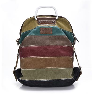 China New waterproof multifunctional women's handbag canvas stripes backpack large capacity bagpack for sale