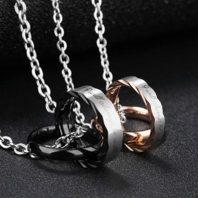 China New Stainless Steel CLASSIC Custom Eternal Couples Titanium Jewelry Custom Double Ring Pendant Couple Necklace for sale