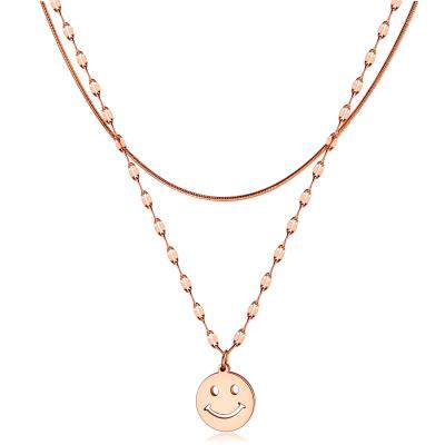 China Rose Gold Stainless Steel Smile Design Paperclip CLASSIC Initial Delicacy Layered Necklace Double Layer Gold Plated Snake Chain Necklace for sale