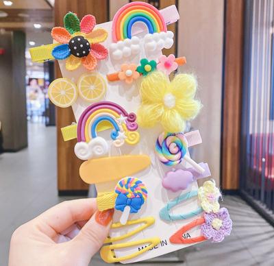 China Metallic Clips 14pcs Cute Rainbow Butterfly Rabbit Flower Grape Fruit Animal Hair Clips Cute Hair Clips Set For Girls Kids for sale