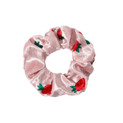 China 2021 new fashion wholesales cute fabric flower durable traceless chiffon elastic hair ties strawberry velvet floral scrunchies for sale