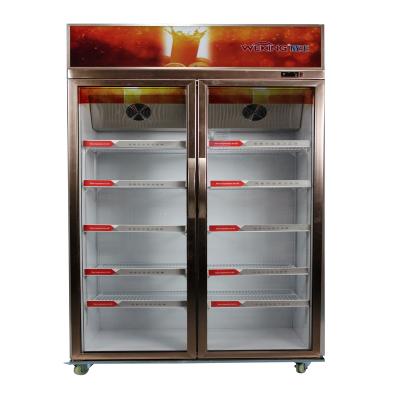 China Vertical Compressor 1000L Metal Frame Double Door Showcase Cooler For Drinks Cool Deverage for sale