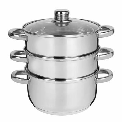 China Sustainable Induction Cook Food Steamer Pot 3 Element Silver With Stainless Steel Handle for sale