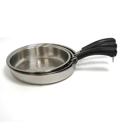 China Sustainable Restaurant No Oil Multi Function 3Pcs Stainless Steel Frying Pan Round Cooking Breakfast Frying Pan Set for sale