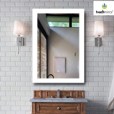 China Bright Dimmable Lighted Bathroom Mirror Led Backlit Mirror With Demister Touch Button for sale