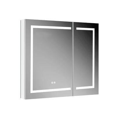 China Modern Wall Lighted Storage Bathroom Mirror Medicine Cabinet With Demister And Interior Mirrors for sale