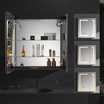 China Modern Recess Storage Bathroom Mirror Magnifying Wall Mounted Cabinet With Led Light for sale