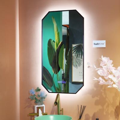 China Octagon Lighted Framed Mirror LED Lighted Bathroom Mirrors, Black And Sophisticated Modern Mirror Wall Decor for sale