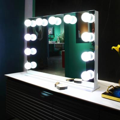 China Guangdong Foshan Luminous Factory Customized Short Lead Time High Capacity Table Hollywood Makeup Mirror With Replaceable LED Bulbs for sale