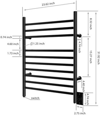 China Heater Wall Mounted Square Bar Chrome Towel Rails Steel Rail Electric Towel Rail for sale